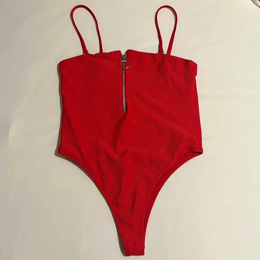 Frankie’s Bikini. One piece. High cut. Size medium. Red.
